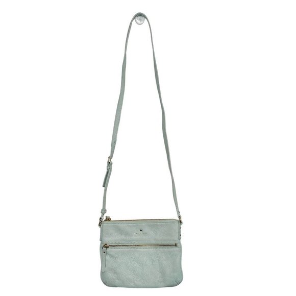 Kate Spade New York Light Blue Mint Green Pebbled Leather Crossbody Bag Purse - Picture 2 of 16